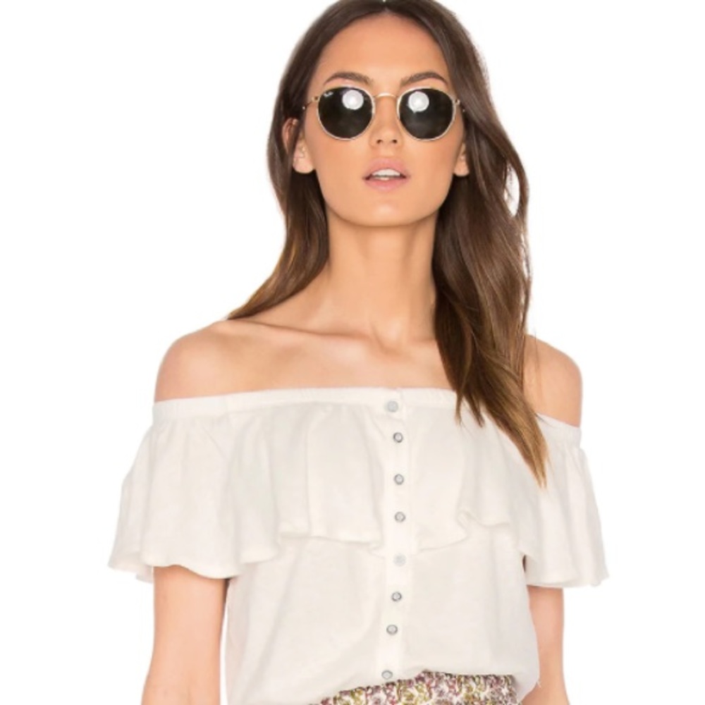Free People White Off the Shoulder Ruffle Top